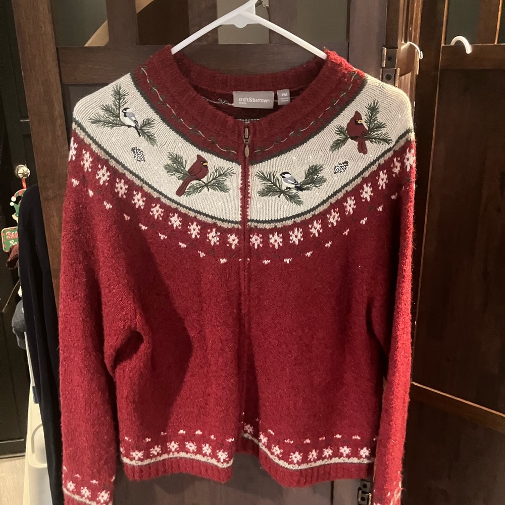 Croft & Barrow Festive Red Cardigan with Bird Motif